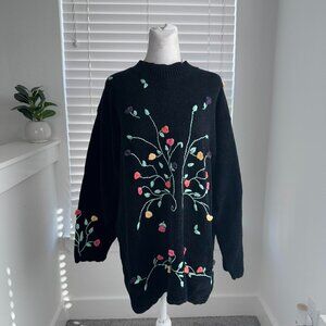 Victoria Woman Black Floral Embroidered Sweater 🌺🖤 | Boho Vintage Core